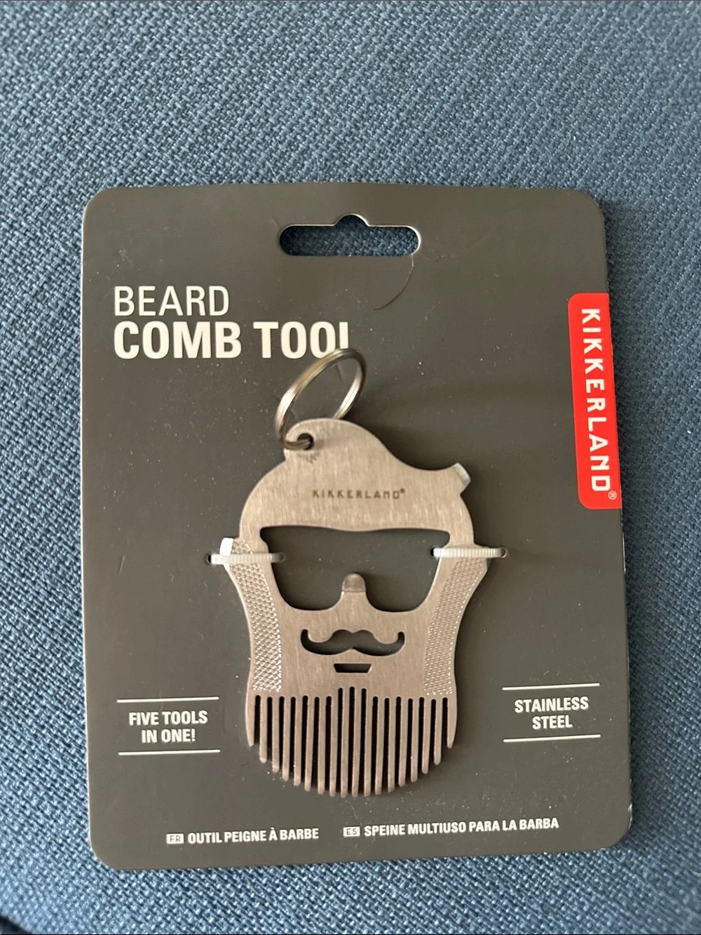 Kikkerland Stainless Steel Beard Comb Keychain in Silver
